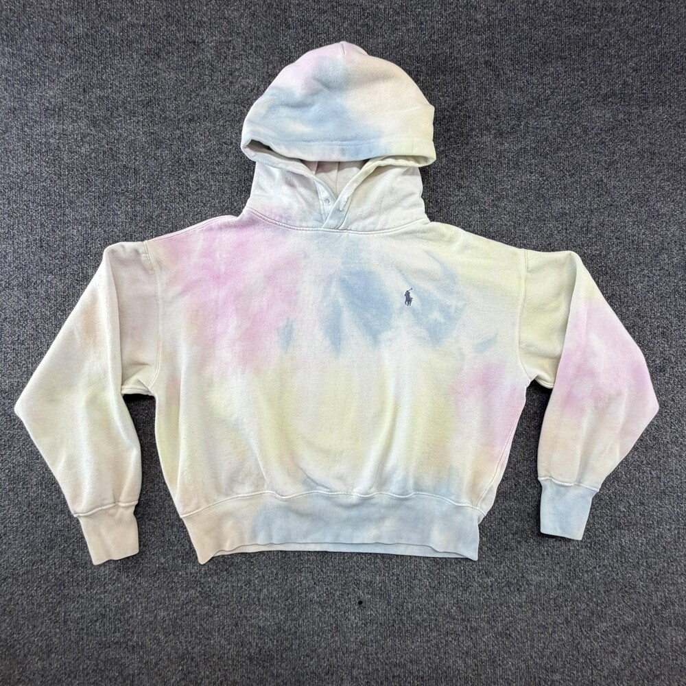 Polo Ralph Lauren Hoodie Womens Small Multicolor Tie Dye Fleece Pullover Cropped